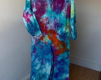 40 "-44" Taille XXL + Overalls Frauen Teal Ocean Regenbogen Baumwolle Langarm Overall mit Kragen