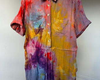 Old Navy Frauen M Petite Regenbogen Strampler Knopfleiste Brust Overall verstellbare Taille Sommer Baumwolle Outfit