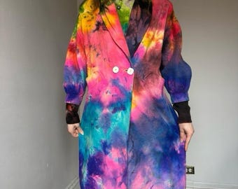 L-XXL 52-Zoll-Brustschwarzer Regenbogen-Faltenmantel für Frauen