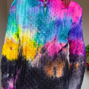 Suéter de lana merino con cremallera de un cuarto para hombre M Mujer L-Xl Negro Arcoíris