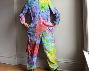 Damen 2x XXL 18 Pastell Regenbogen Overalls Langarm Leinen Strampler Arbeitskleidung