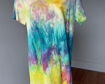 Old Navy Damen M Pastell Regenbogen Shirt Kleid Kurzarm Baumwolle Slip-On