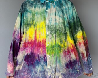 Rainbow Y2K Tommy Bahama XXL Oxford Button Up Shirt Langarm Leinen Pride Top