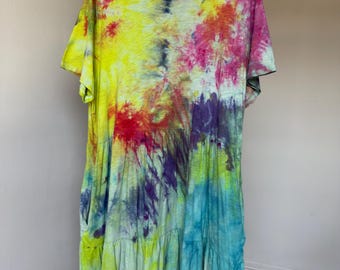 Damen XXL Galaxy Regenbogen Shirt Kleid Baumwolle Sommer Slip on mit Taschen