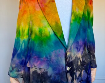 Men’s 40S ,  Women’s  Black Rainbow Blazer M-Xl Jacket Spring Suit Coat Tiedye