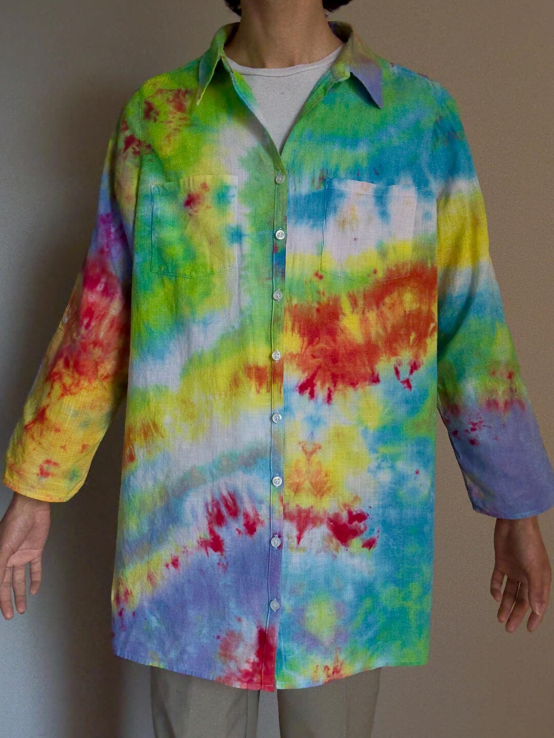 L Summer Rainbow Button Up - Etsy