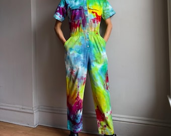 Damen 4, M-S Rainbow Kurzarm Overalls Baumwollstrampler