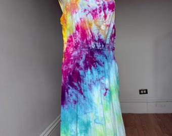 Damen M Regenbogenkleid mit Trägern, Midi aus Baumwollgaze