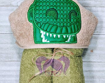 Rex Hooded Towel, Personalized Bath Towel, Toy Story Bath Set, Rex Pool Towel Set, Toy Story Bathroom, T-Rex Towel, Toy Story Set, T-Rex Set