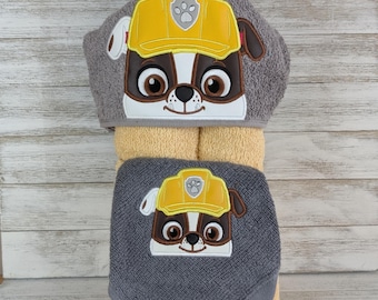 Rubble Hooded Towel, Paw Patrol Hooded Towel, Bull Dog Towel, Rubble Bath Towel, Paw Patrol themed Towel, Cartoon Dog Towel, Paw Patrol