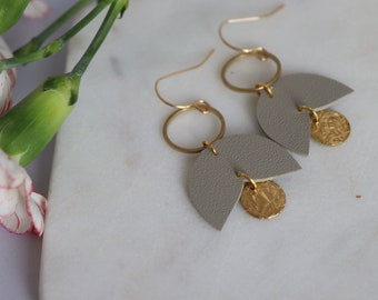 Handmade earrings, Brass earrings, Earrings UK, Eco earrings, recycled faux leather, geometric earrings, fan earrings, disc earrings