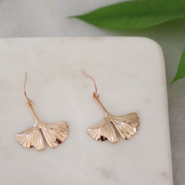 Gingko Biloba earrings, Leaf earrings, Gold leaf earrings, Botanical earrings , Earrings UK, Rose gold earrings