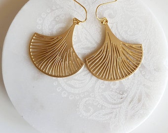 Ginkgo fan earrings • handmade earrings • modern earrings • fan earrings • UK earrings • brass earrings • gold earrings