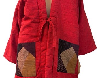 Rare vintage Japanese Hanten, coat, featuring patchwork pockets