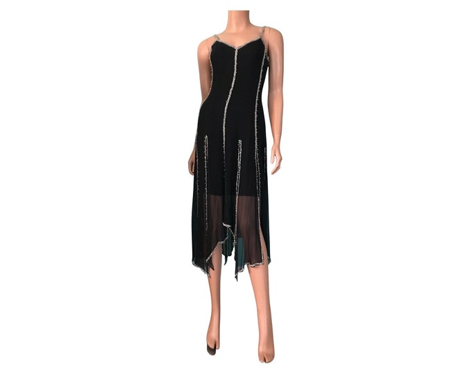 Vintage 100% silk Cache glass beaded cocktail/party dress size 4