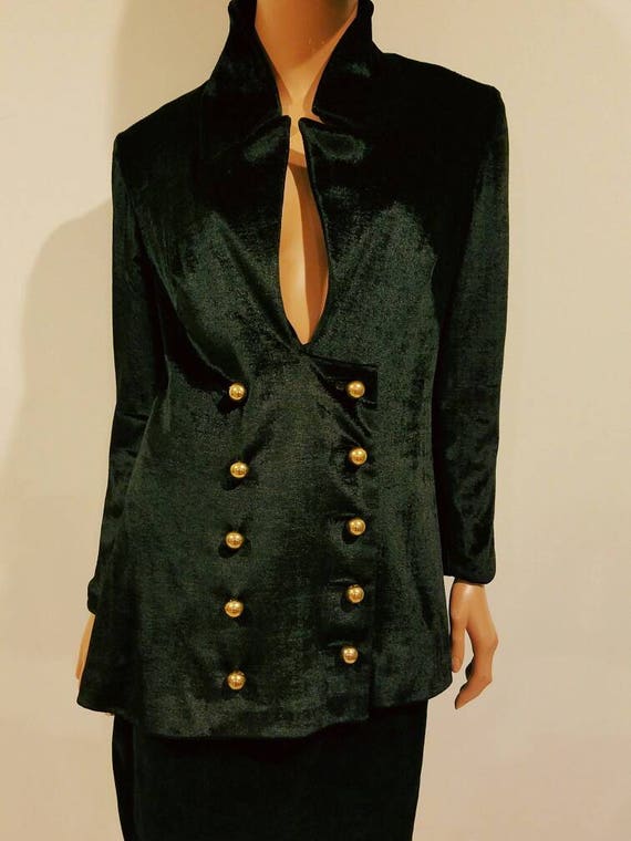 Vintage double breasted black velvet jacket with g