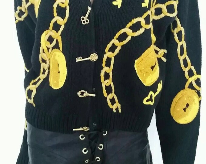 Vintage intricately embroidered "Lock&Key" sweater