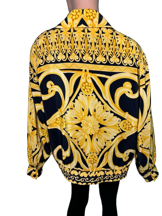 VINTAGE 100% Silk Peter Nygard Baroque Print Bomber Jacket