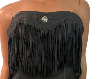 Vintage Genuine leather Harley Davidson fringe tube top, corset, bustier size large
