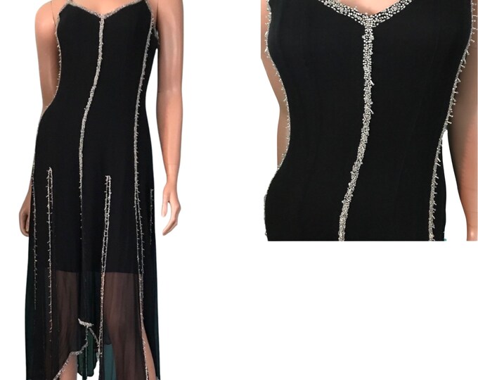 Vintage 100% silk Cache glass beaded cocktail/party dress size 4