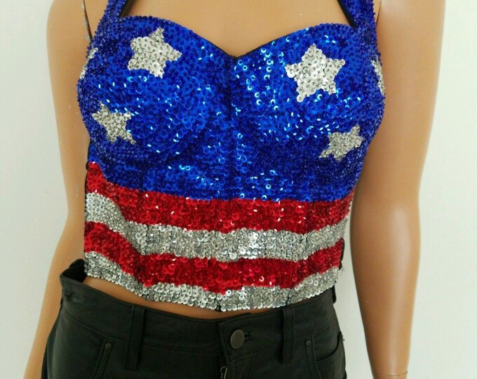 RARE vintage sequin halter top / bustier American flag