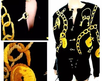 Vintage intricately embroidered "Lock&Key" sweater