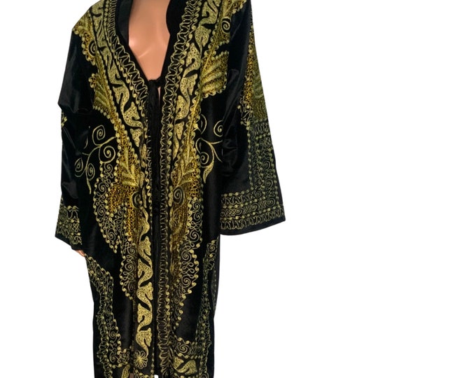 Rare vintage velvet robe/jacket with gold hand-embroidered intricate design
