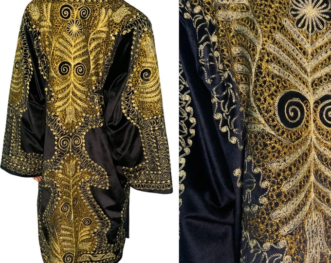 Rare vintage velvet robe/jacket with gold hand-embroidered intricate design