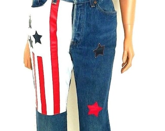 RARE Vintage Levi's with genuine leather American flag patches 30" waist