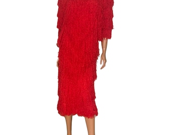 Stunning vintage red hand loomed Brenda French shag dress