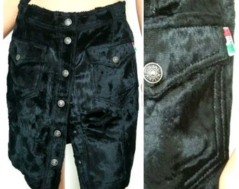 RARE Vintage Moschino faux fur/velvet snap front mini skirt 32" waist