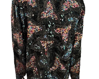 Vintage silk glass beaded sequin trophy jacket size M/L