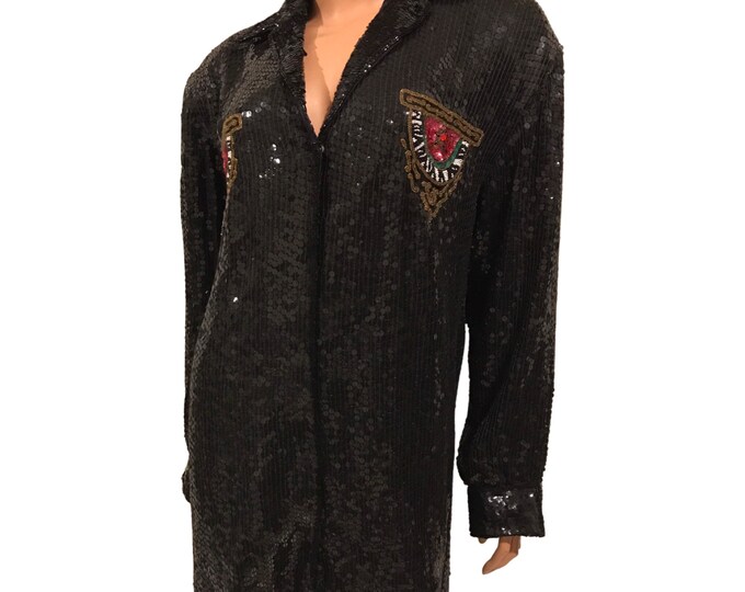 Vintage 100% pure silk ,sequin glass beaded, shirt-dress NWT