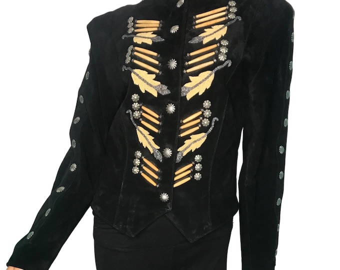 Vintage genuine suede beaded military/tribal Native American jacket Small