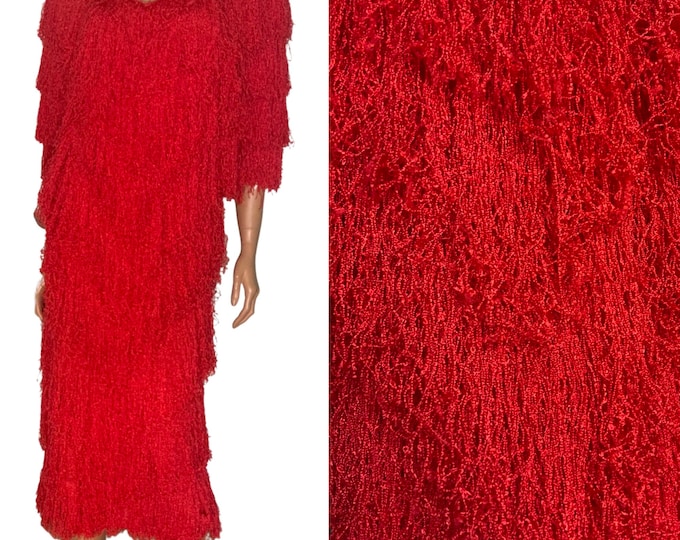 Stunning vintage red hand loomed Brenda French shag dress