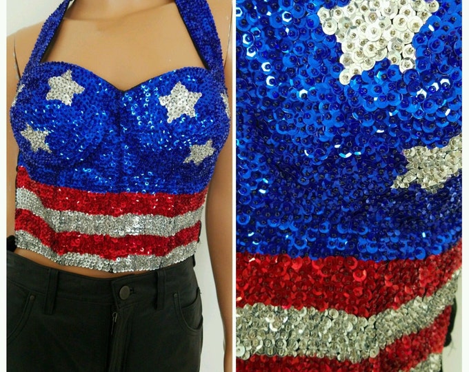 RARE vintage sequin halter top / bustier American flag