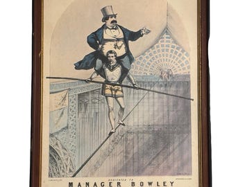 Rare Antique 1860s “The Blondin Polka” original Lithograph by Thomas Packer –  Victorian Circus / Tightrope Walker  – Crystal Palace Blon