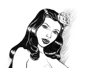 Josie Topless/Stockings PinUp Original ink sketch