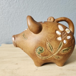 Vintage Mid-Century Ceramic Elephant Piggy Bank – Earthy European Style Studio Pottery
