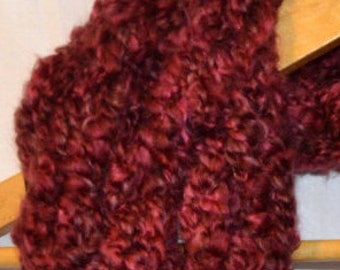 The Linda Scarf: infinity.circle.necklace.cowl.long.extra long.warm.soft.chunky. yarn.handmade.red.burgandy.cranberry.wine.cabernet.garnet.