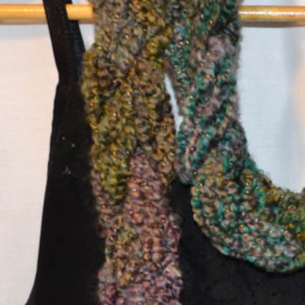 The Lauren Scarf: infinity.circle.necklace.cowl.long.extra long.warm.soft.chunky.yarn.handmade.metallic.crochet.purple.green.gold.teal.fall