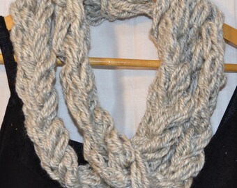 The Stephanie Scarf: infinity.circle.necklace.cowl.long.extra long.warm.soft.chunky.yarn.handmade.cream.neutral.gray.light.spring