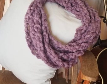 The Jasmine Scarf: infinity.circle.necklace.cowl.long.warm.soft.chunky.light.yarn.handmade.wool.pink.purple.crochet.fall.winter.spring