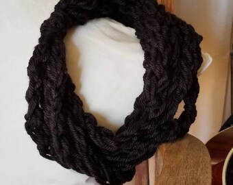 The Gina Scarf: infinity.circle.necklace.cowl.long.extra long.warm.soft.chunky.light.fall.winter.yarn.handmade.black.crochet.