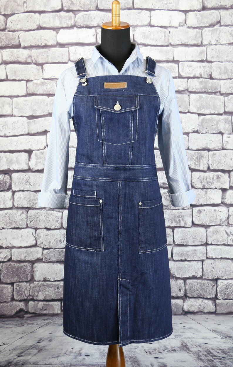 Crossback BLUE Denim Apron Barista Apron Waiter Apron Etsy