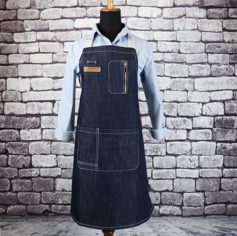 LATTE ART Blue Denim Long Bib Apron Barista Apron Chef Etsy