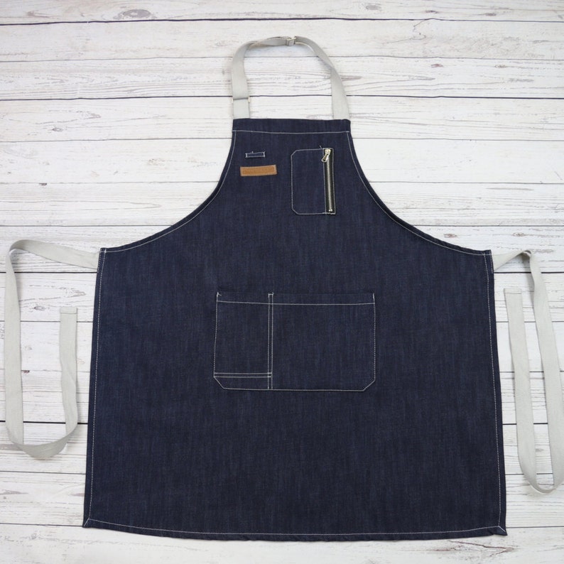LATTE ART Blue Denim Long Bib Apron Barista Apron Chef Etsy