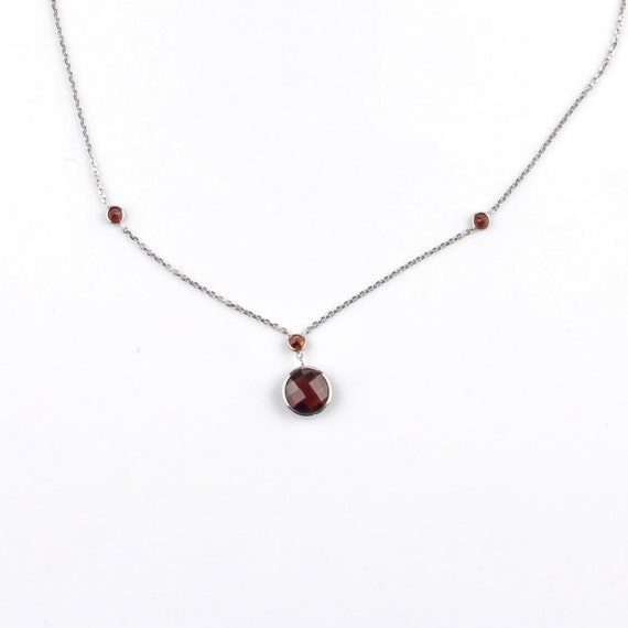Garnet Necklace Set in 14 Karat White 