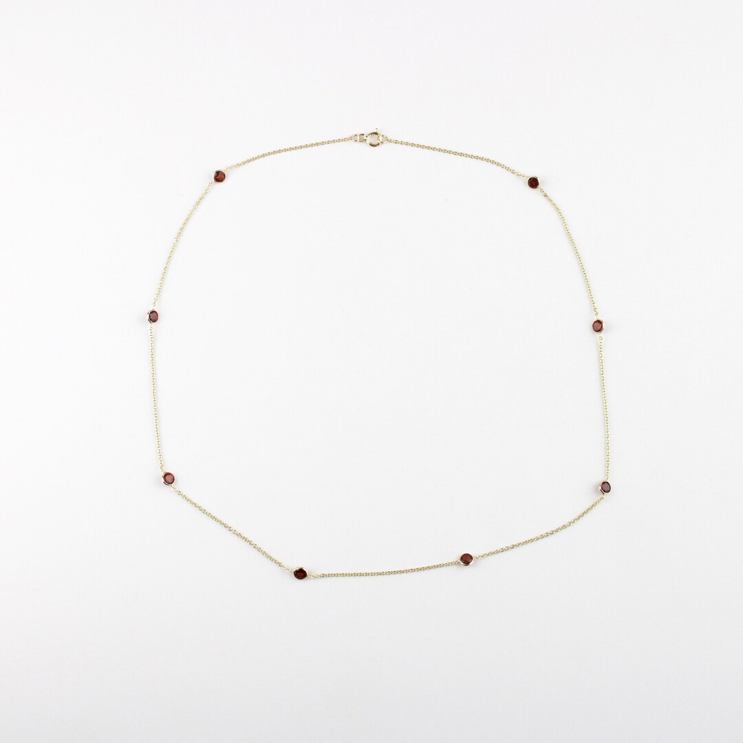 Red Station Necklace by the Yard Set in 14k Solid Yellow Gold... Etsy