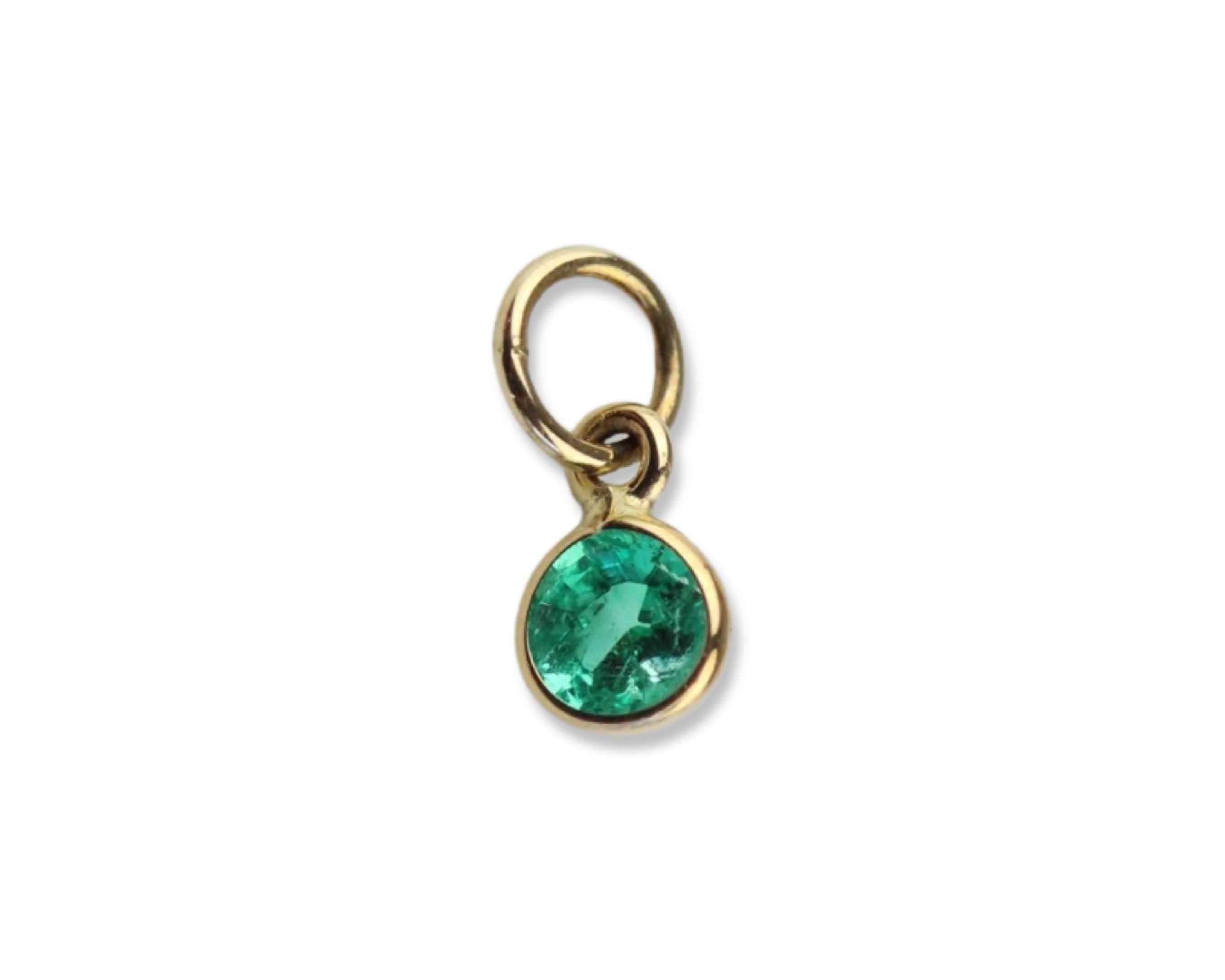 Emerald Charm / Pendant 3.8mm Round Set In 14k Solid Yellow Gold 0.15 Carats